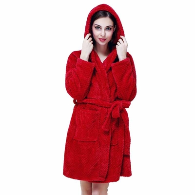Pineapple Fleece Red Women Ladies Pyjama Sets Hoody Robe With Pocket