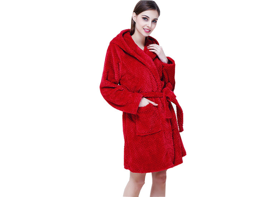 Pineapple Fleece Red Women Ladies Pyjama Sets Hoody Robe With Pocket