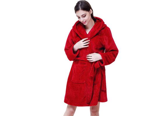 Pineapple Fleece Red Women Ladies Pyjama Sets Hoody Robe With Pocket