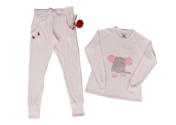 Customized Puffing Print Ladies Pyjama Sets Pj Sets Solid Or Melange Color
