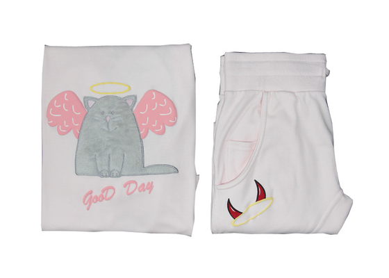 Customized Puffing Print Ladies Pyjama Sets Pj Sets Solid Or Melange Color