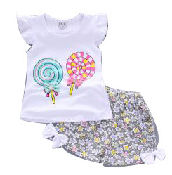 Yellow Screen Prints Kids Garments Summer Baby Girl Outfit Sets Comfortable