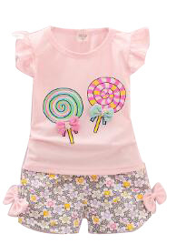 Yellow Screen Prints Kids Garments Summer Baby Girl Outfit Sets Comfortable
