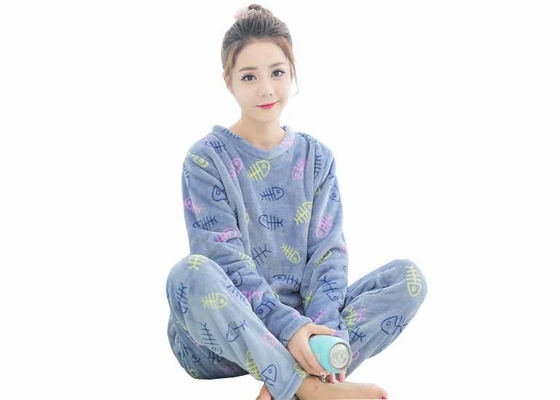 Eco Friendly Womens Flannel Pajamas Sets 240GSM Flannel Fleece 100% Polyester
