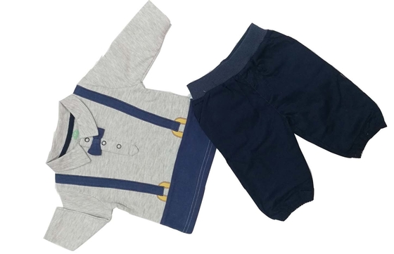 Newborn T Shirt Pants 2 Pcs Knitted Baby Sets Melange Grey Blue Colour