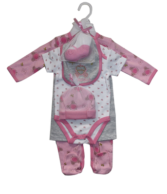 6 Pc Baby Clothes Gift Set Newborn Girl Outfits 60% Cotton 40% Polyester