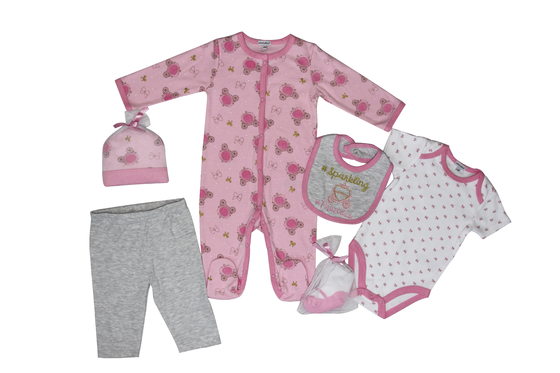 6 Pc Baby Clothes Gift Set Newborn Girl Outfits 60% Cotton 40% Polyester
