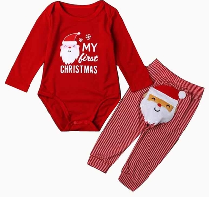 Grupo longo recém-nascido do presente do PC do bebê 2 da luva de Onesies do algodão orgânico do Natal