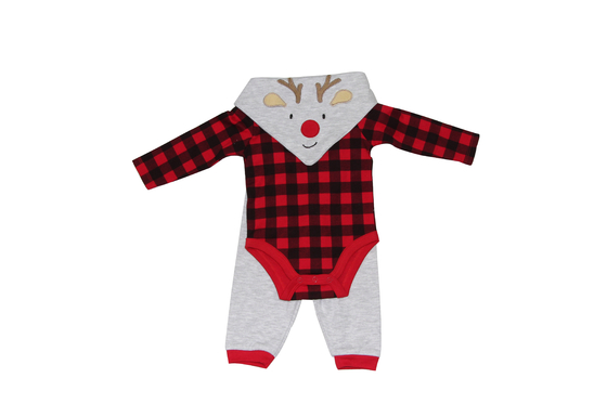 O equipamento recém-nascido unisex do Natal do bebê da roupa do bebê 3 partes ajustou a cor vermelha