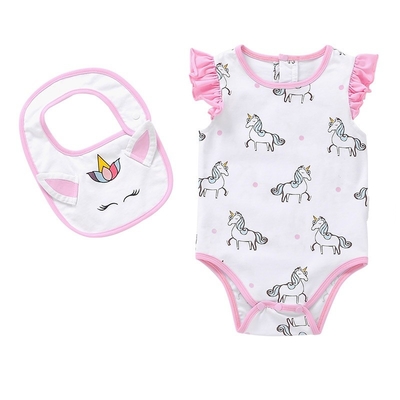 Bodysuit 100% curto do bebê do algodão da cópia do unicórnio com a luva da vibração para o verão
