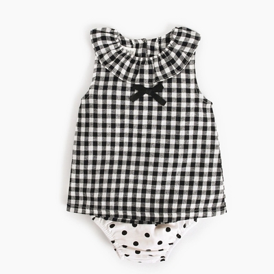 A menina roupa recém-nascida de 2 partes ajustou-se/vestido da roupa do bebê algodão do plissado único